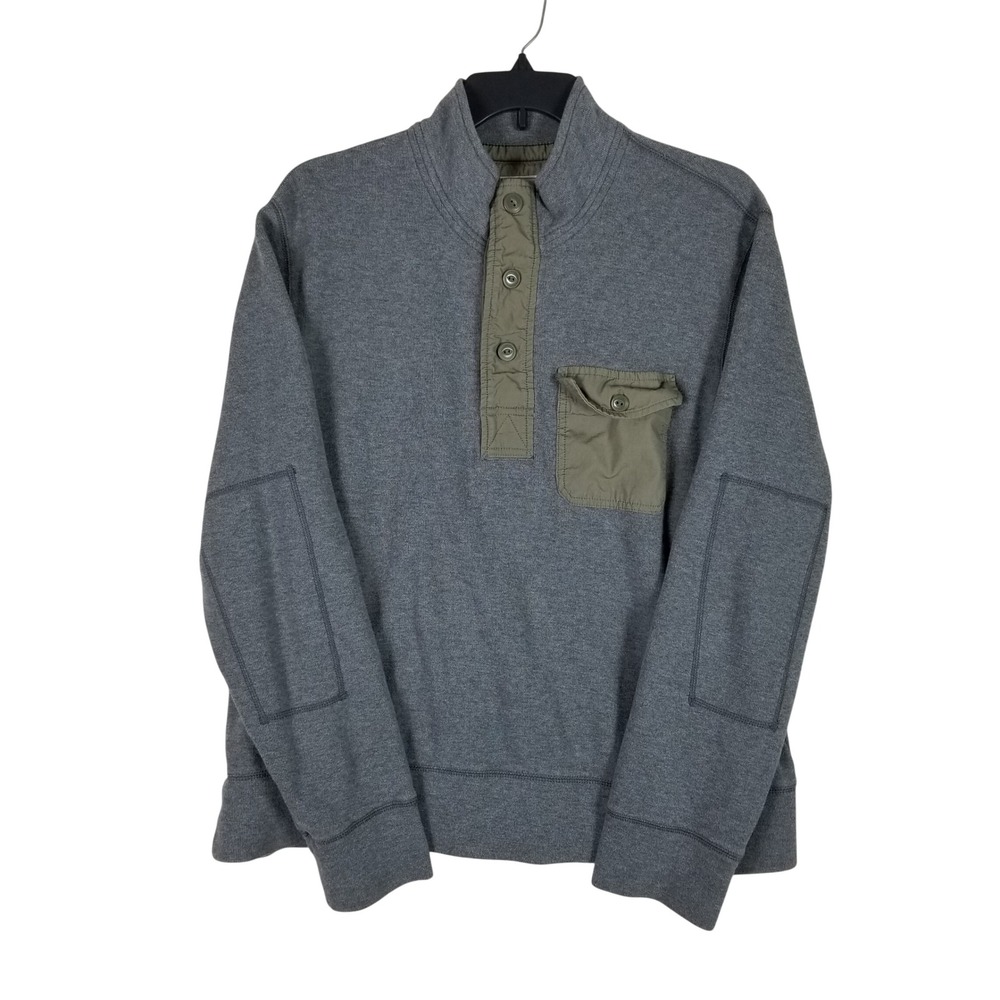 Eddie Bauer Sport Shop Pullover Mens XXL Gray Olive Utility Elbow Patch Cotton